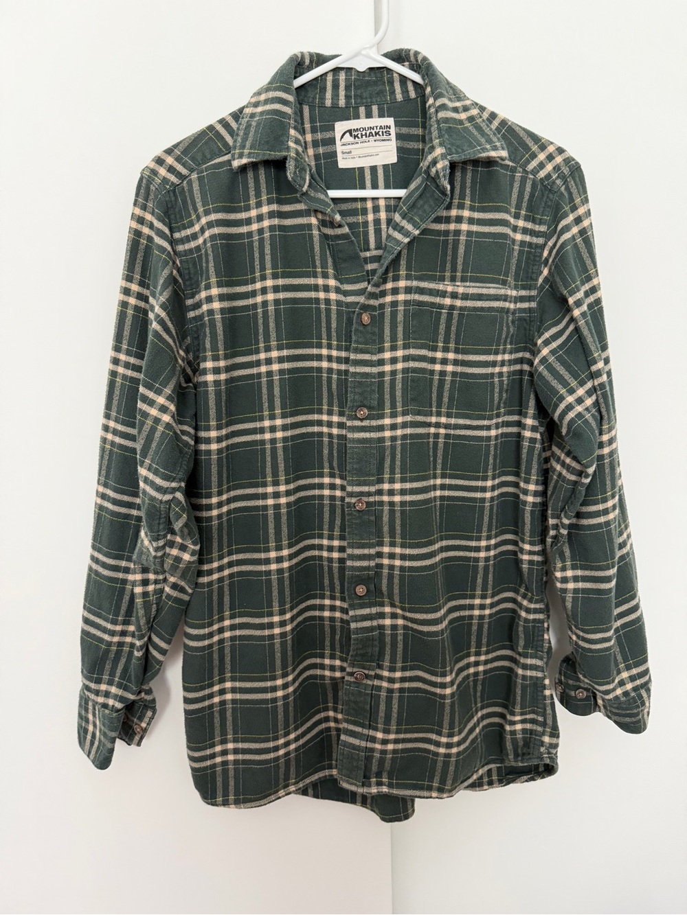 Mountain Khakis Men's Flannel Button Down Shirt Green Plaid Long Sleeve Small